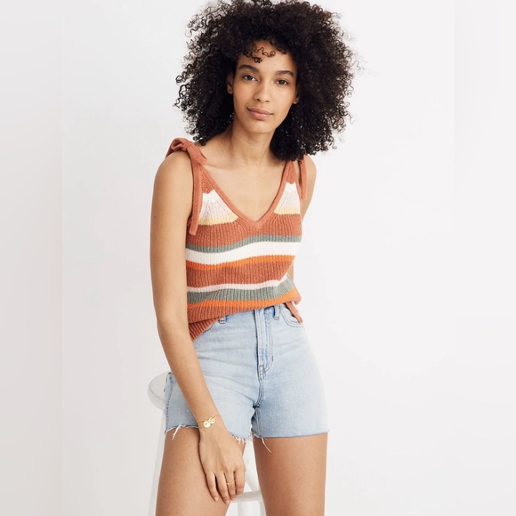 Madewell Tops - Madewell Striped Grandfield Tie-Strap Sweater Tank Top Sweet Dahlia‎ Size Small